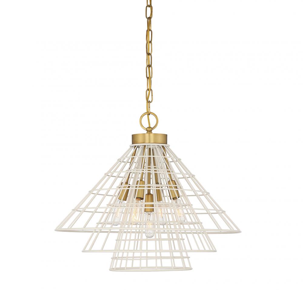 Lenox 5-Light Pendant in White with Warm Brass Accents