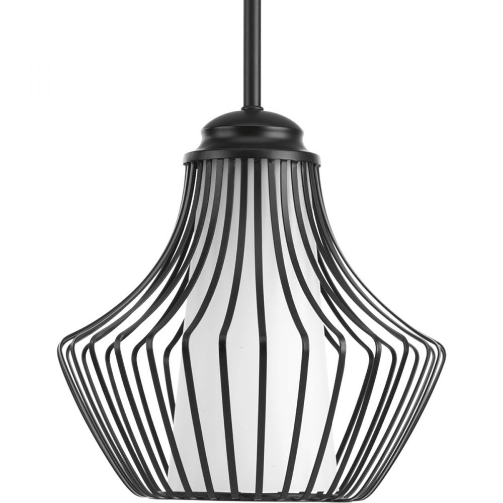 Finn Collection One-Light Matte Black Etched White Glass Global Pendant Light